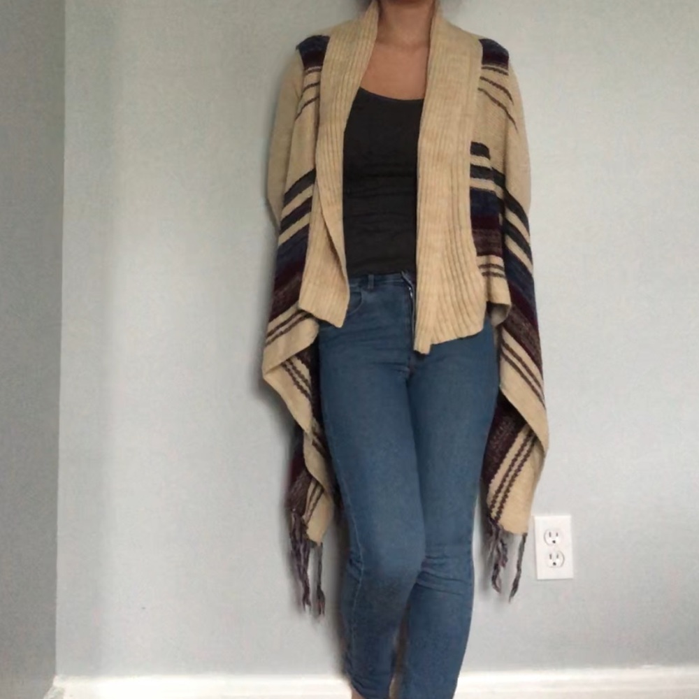 Quinn chunky stripped fringe high low cardigan L - Picture 3 of 5